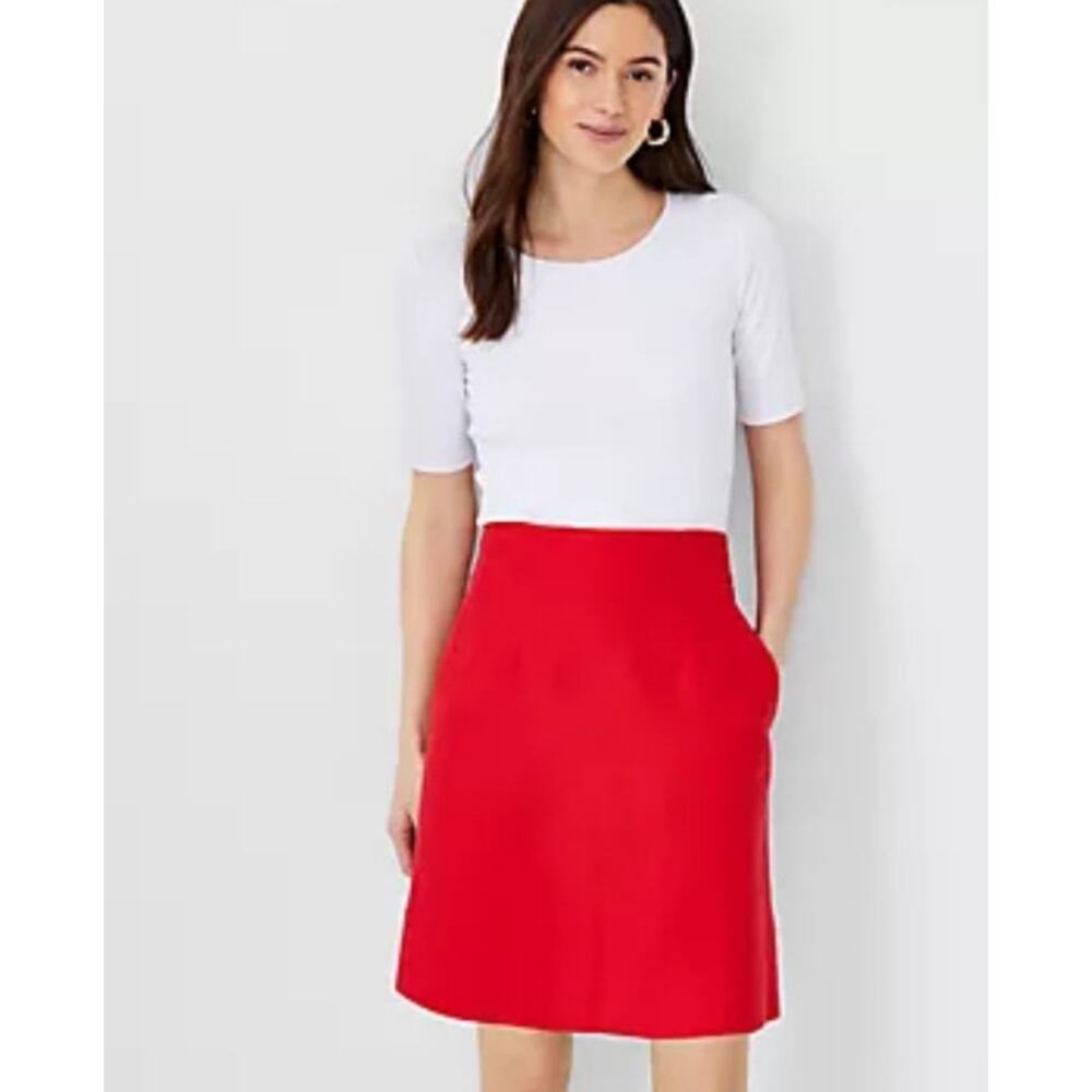 ANN TAYLOR Skirt A Line Side Pocket Red Textured Wool NWT NEW sz 14 Classic Prep